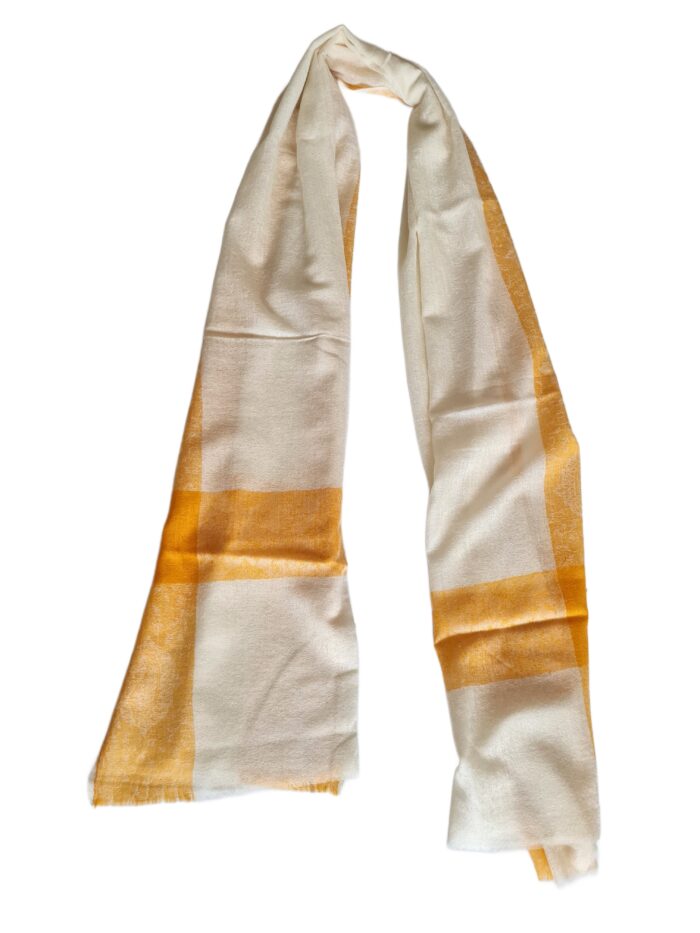 Pashimina indiana de cashmere estampa paisleys creme e mostarda