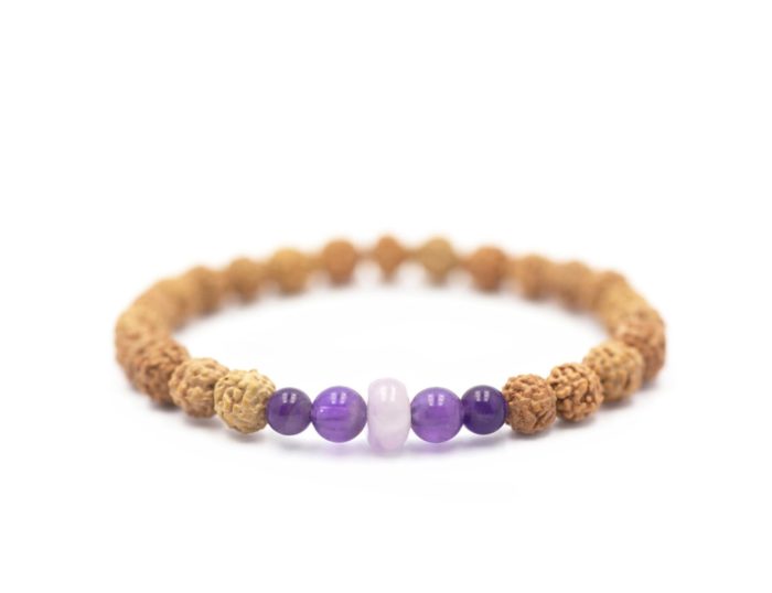 pulseira de Rudrakshas verdadeiras com pedras ametista