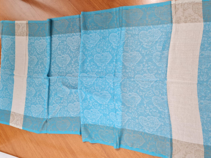 Pashimina indiana de cashmere estampa paisleys azul e creme