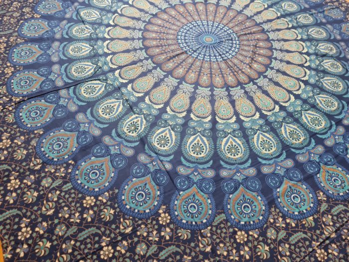 20220608_171403 Colcha indiana ou painel decorativo Mandala azul e verde