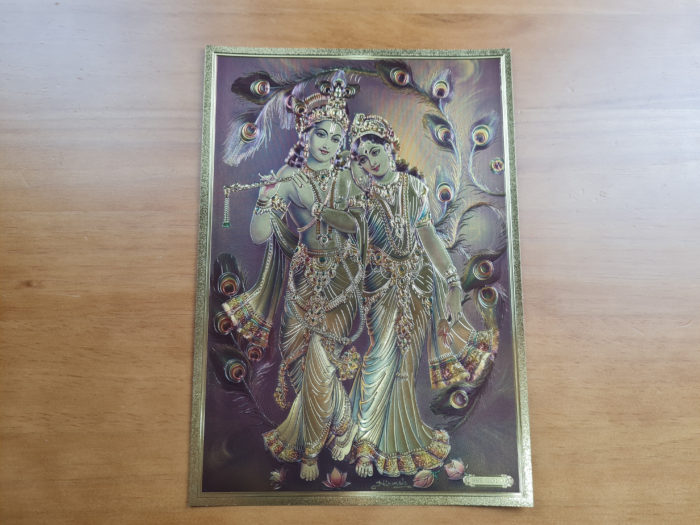 20220623_230225 lâmina decorativa de Radha e Krishna, dourada, fabricada na Índia