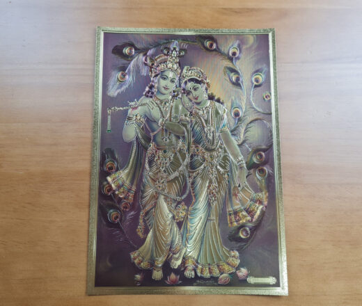 20220623_230225 lâmina decorativa de Radha e Krishna, dourada, fabricada na Índia