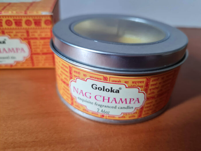 Vela Perfumada em lata Goloka Nag Champa