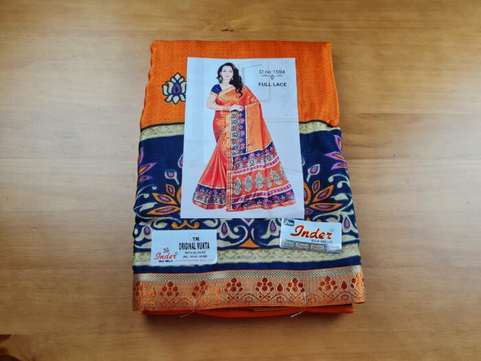 sari indiano de seda laranja e color