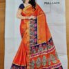 saree de seda indiano laranja e azul floral