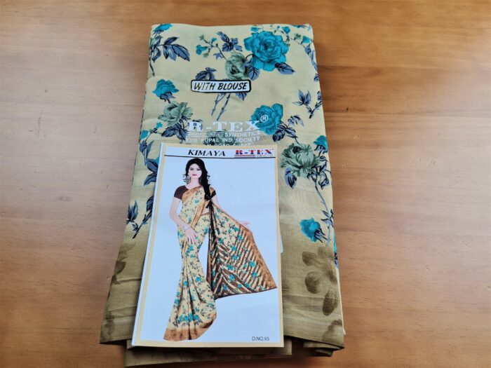 saree indiano floral bege com azul