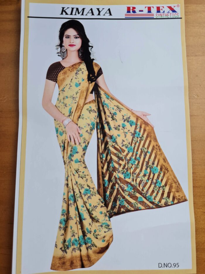 Sari indiano viscose com estampa floral bege e azul