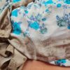 Sari indiano viscose com estampa floral bege e azul