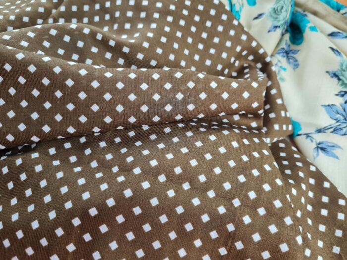 Sari indiano viscose com estampa floral bege e azul