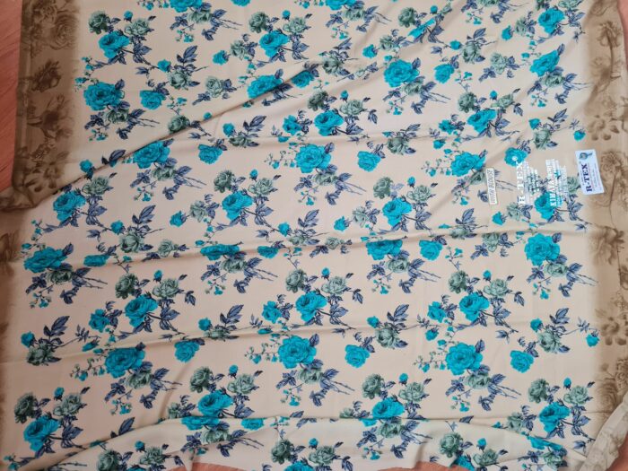 Sari indiano viscose com estampa floral bege e azul