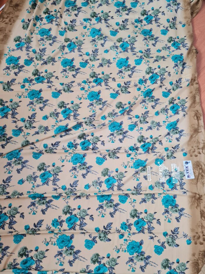Sari indiano viscose com estampa floral bege e azul