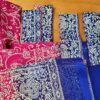 Cortina de sari indiana estampa floral e arabescos rosa e azul