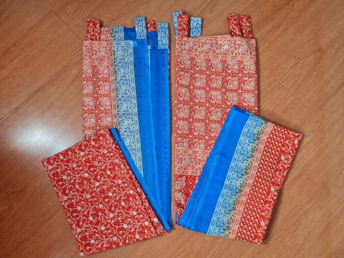cortina indiana de saree laranja telha e azul