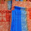 Cortina de sari indiana estampa floral e arabescos laranja e azul
