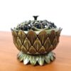 Incensário turíbulo de mesa com design Flor de Lótus e arabescos bronze