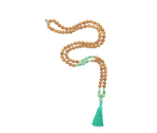 Rudrakshas de Bali originais com pedras Aventurina Verde
