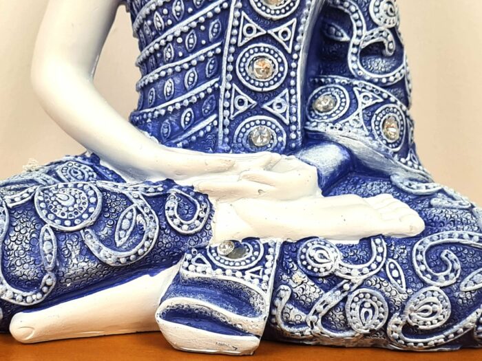 Estátua de Buda tailandês pintura especial azul e branco 24cm