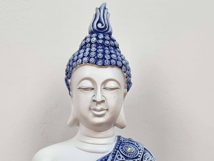 Estátua de Buda tailandês pintura especial azul e branco 24cm