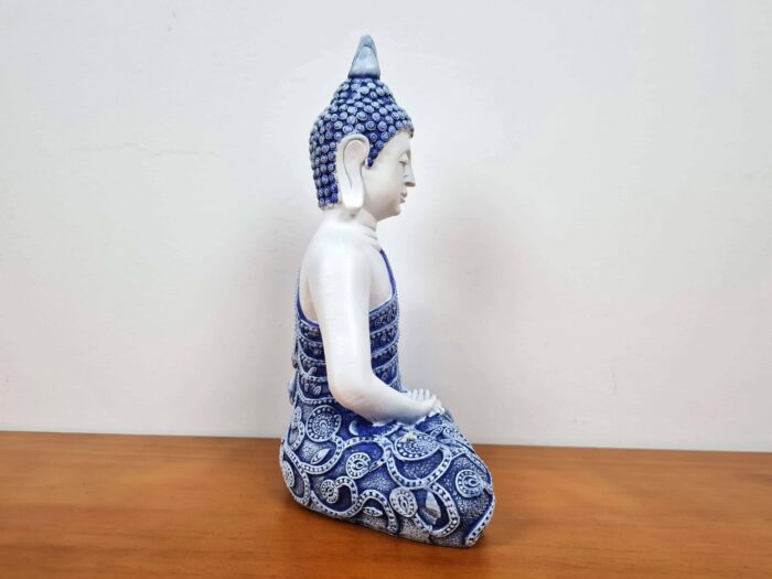 Estátua de Buda tailandês pintura especial azul e branco 24cm