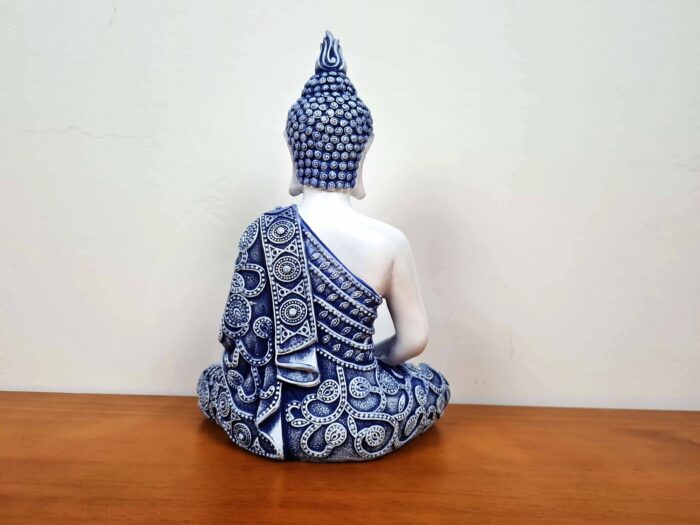 Estátua de Buda tailandês pintura especial azul e branco 24cm
