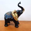 estátua de elefante indiano 20cm, preto com manto azul nas costas
