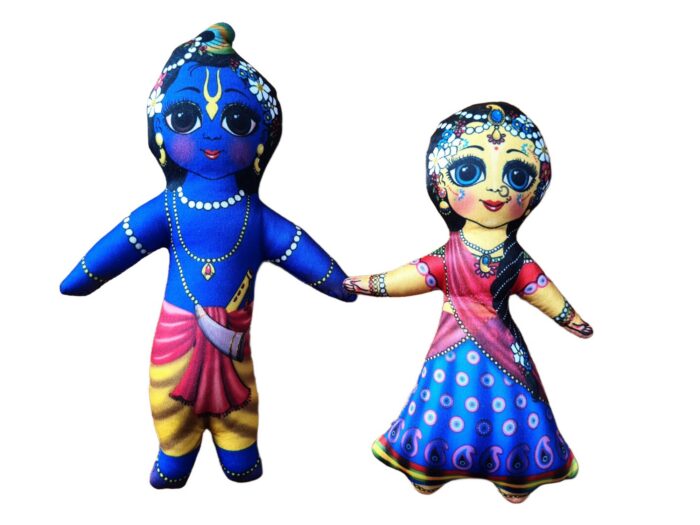 Bonecos do casal Radha & Krishna de tecido 20cm