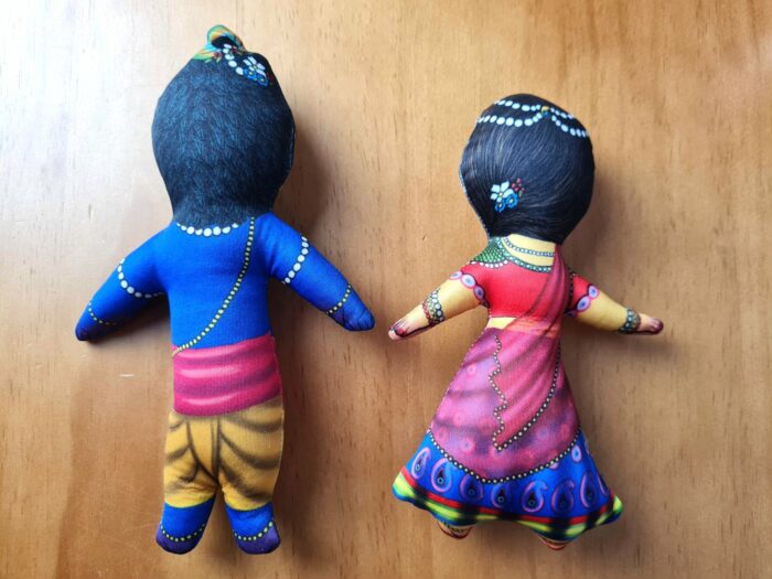Bonecos do casal Radha & Krishna de tecido 20cm