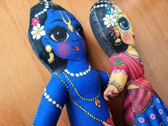 Bonecos do casal Radha & Krishna de tecido 20cm