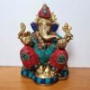 Estátua de Ganesha de metal brass com pedras naturais 16cm, 1,820g (pesada e acabamento incrível), by Índia