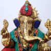 Estátua de Ganesha metal brass com pedras naturais embutidas 16 cm