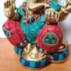 Estátua de Ganesha metal brass com pedras naturais embutidas 16 cm