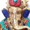 Estátua de Ganesha metal brass com pedras naturais embutidas 16 cm