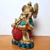 Estátua de Ganesha metal brass com pedras naturais embutidas 16 cm