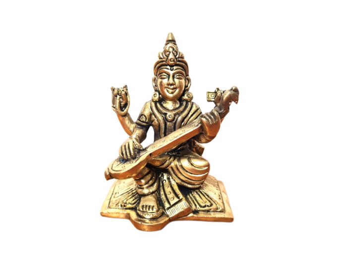 Estátua da Deusa Saraswati em metal 11cm