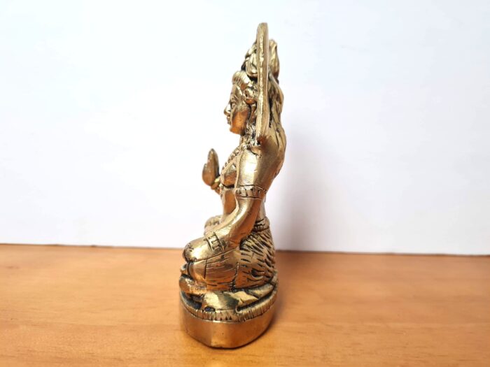 Estátua do Deus Shiva sobre o leão em lótus de metal brass 12cm
