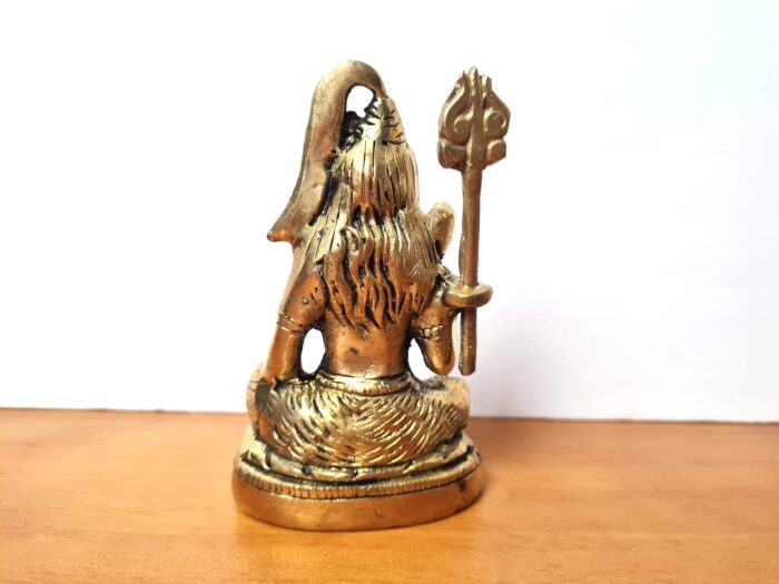 Estátua do Deus Shiva sobre o leão em lótus de metal brass 12cm