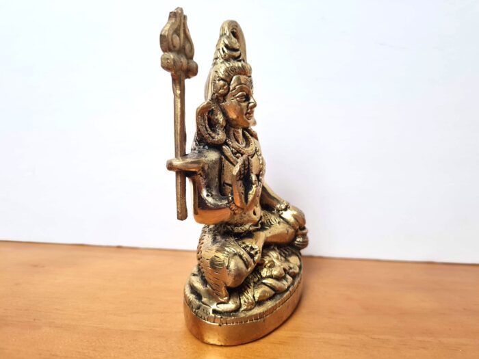 Estátua do Deus Shiva sobre o leão em lótus de metal brass 12cm