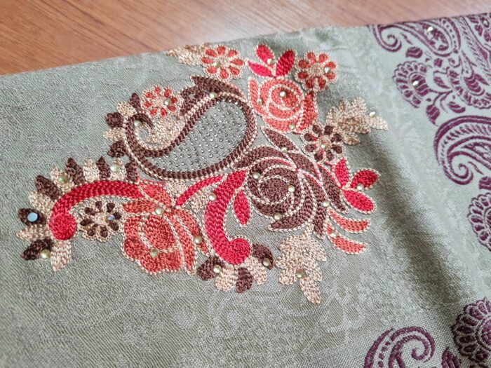 Xale de Cashmere Pashmina 100% bordado com fios de seda