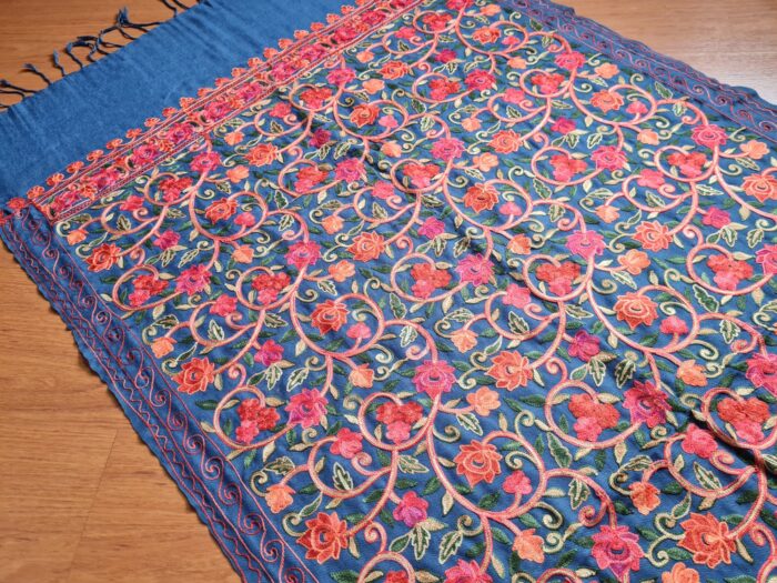 Xale de Cashmere Pashmina 100% bordado cor azul e color
