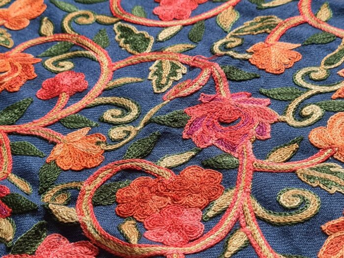 Xale de Cashmere Pashmina 100% bordado cor azul e color