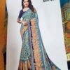 20230109_223810 Sari indiano viscose com estampa floral e geométrica verde e azul