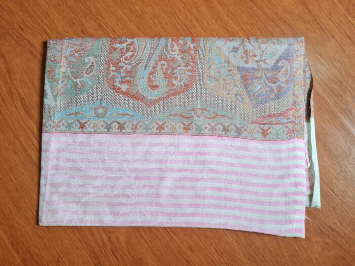 Pashmina indiana verdadeira listrada adamascada estampa paisley rosa