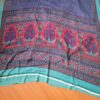 Sari indiano viscose com estampa arabescos e floral azul e turquesa