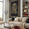 Gemini_Generated_Image_72ht1i72ht1i72ht Colcha indiana ou painel de tecido decorativo, de algodão, com imagem do Deus hindú Ganesha. Coleção Gold Black. 215cmx140cm