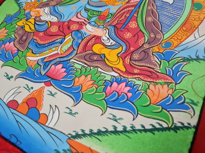 20230212_134937 Painel de obra de arte Thangka Padmasambhava em tecido Jacquard verde escuro
