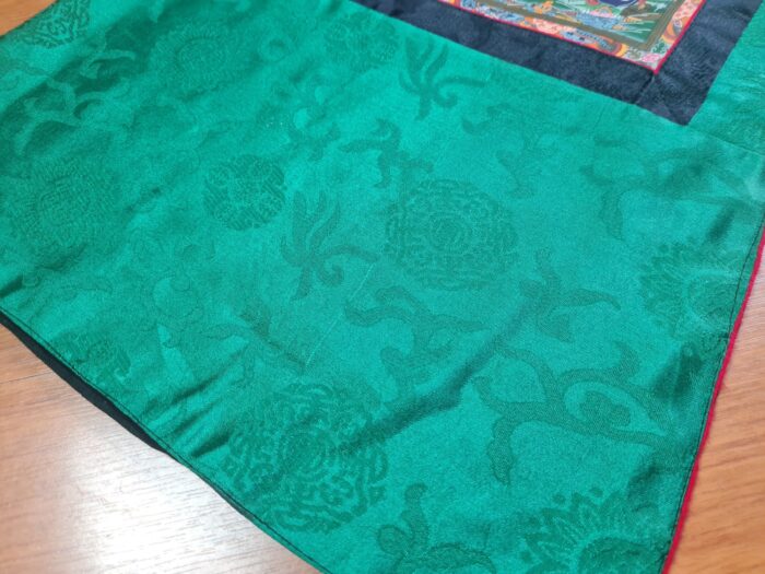 Painel de obra de arte Thangka Roda da Vida em tecido Jacquard verde
