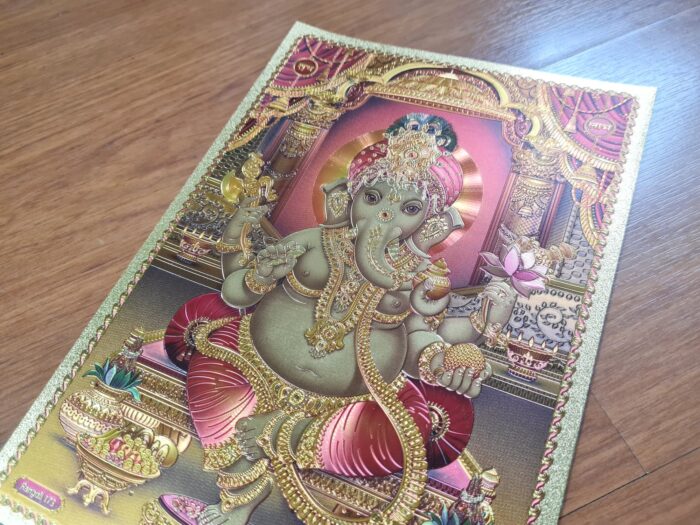 Folha laminada dourada para enquadrar e pendurar Ganesha II 30 x 21 cm
