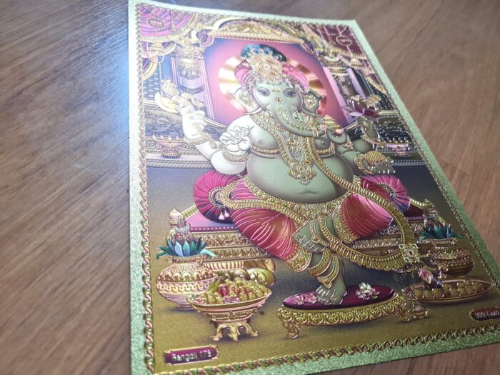 Folha laminada dourada para enquadrar e pendurar Ganesha II 30 x 21 cm