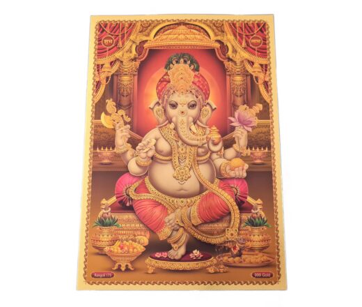 Folha laminada dourada para enquadrar e pendurar Ganesha II 30 x 21 cm