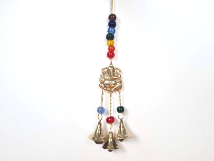Sino dos ventos de metal com símbolo de Ganesha e 7 chakras